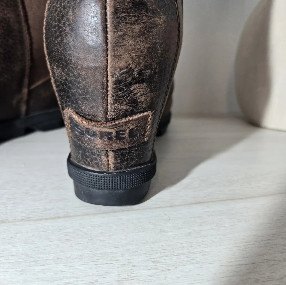 Sorel Womens High Heels Brown Leather Size 8 Joan Of Arctic Wedge - Picture 3 of 6